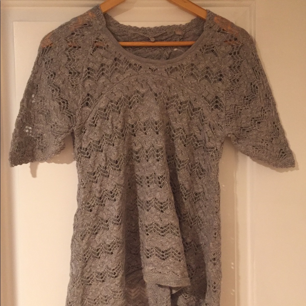 Grey crochet sweater top from Anthropologie